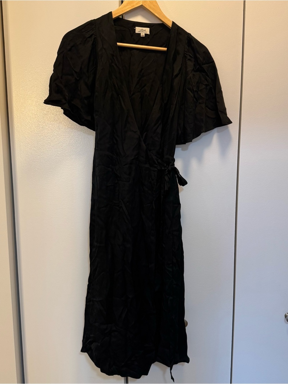 Wilfred Black Wrap Midi Dress with Flutter Sleeves